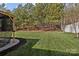 Well-maintained backyard with a covered patio area and a view of the surrounding green space at 5813 Mcclintock Dr, Denver, NC 28037