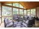 The screened porch features a ceiling, wicker seating, a rug, and views of the backyard at 1800 Robbins Meadows Dr, Waxhaw, NC 28173