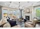 Elegant living room featuring coffered ceilings, a fireplace, and a wall of windows providing ample natural light at 2150 Paddlers Cove Dr, Clover, SC 29710