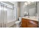 Well-lit bathroom featuring a sink, toilet and shower/tub combo at 974 Platinum Dr, Fort Mill, SC 29708