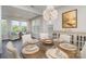 Bright dining room featuring a glass table, elegant chandelier, and stylish decor with lots of natural light at 10421 Superb Ln, Charlotte, NC 28215