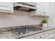 Kitchen cooktop with granite countertops and white subway tile backsplash at 1614 Shimron Ln, Waxhaw, NC 28173