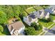 Overhead view of the property featuring solar panels, lush landscaping, and street view at 1923 Caprington Dr, Fort Mill, SC 29707