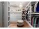 Bright walk-in closet with hardwood floors, custom shelving and crystal chandelier at 4225 Jasmin May Dr, Charlotte, NC 28226