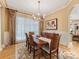 Formal dining room with hardwood floors, chandelier, large window, and stylish decor at 5811 Old Well House Rd, Charlotte, NC 28226