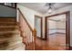 Hallway with hardwood floors and views into a light-filled living space at 1008 High Wedge Rd, Shelby, NC 28152