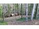 The backyard of this property has a beautiful stream, surrounded by trees and greenery at 116 Jonas Dr, Lincolnton, NC 28092