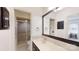 Bathroom showcasing a large vanity, tiled countertops, and walk-in shower with glass door at 116 Jonas Dr, Lincolnton, NC 28092