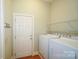 Bright laundry room with modern washer and dryer, storage shelves, and convenient access to the outdoors at 124 Gatlin Knl # 11, New London, NC 28127