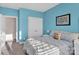 Bright bedroom with blue walls, carpet floors, and an interior closet at 1501 Allegheny Way, Waxhaw, NC 28173