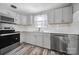 This kitchen features gray cabinets, modern appliances, and stainless steel dishwasher and sink at 2301 Shamrock Dr, Charlotte, NC 28205