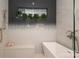 Modern bathroom features a luxurious soaking tub, stylish mosaic tile accent, and plants at 3119 Knowlton Ln, Charlotte, NC 28205