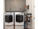 Well-equipped laundry room features cabinets above a matching washer and dryer at 3119 Knowlton Ln, Charlotte, NC 28205