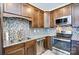 Kitchen features stainless steel appliances and tile backsplash at 341 Canvasback Rd, Mooresville, NC 28117