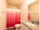 Bathroom with a pink curtain at 4852 Stone Dr, Conover, NC 28613