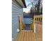 New deck with steps and wood railing in backyard area with shed at 84 13Th Se St, Hickory, NC 28601