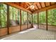 Relaxing screened porch with wood ceiling and flooring, surrounded by peaceful views at 1007 Mistywood Ln, Concord, NC 28027