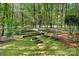 Lush backyard with raised garden beds and a tranquil wooded setting at 1007 Mistywood Ln, Concord, NC 28027