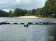 Waterfront access with dock and sandy beach area in the community, great for recreation at 108 Robin Ln, New London, NC 28127