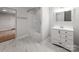 Bathroom featuring a tub/shower combo and a modern vanity with sink at 1401 Birch St, Kannapolis, NC 28081