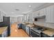 Spacious eat-in kitchen features granite counters, white cabinets, dark island, and stainless appliances at 2016 Monaghan Ct, Matthews, NC 28105