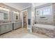 Bathroom with double vanity, soaking tub, and walk-in closet at 232 Cromer St, Charlotte, NC 28208