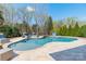 A private backyard oasis with lounge seating surrounds a large, sparkling swimming pool at 2616 Creek Manor Dr, Waxhaw, NC 28173