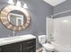 Bathroom features single vanity and a shower-tub combo at 282 W Shiloh Unity Rd, Lancaster, SC 29720