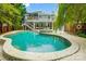 Backyard showcasing a kidney-shaped pool, patio, and lush landscaping with the house in the background at 3726 Providence Rd, Charlotte, NC 28211