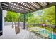 Relaxing patio features an overhead trellis, outdoor furniture, and hanging hammock chairs, creating an inviting outdoor retreat at 3726 Providence Rd, Charlotte, NC 28211