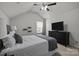 This bedroom features a ceiling fan, window, and a black dresser with a TV on top at 3908 Parkers Ferry Rd, Fort Mill, SC 29715