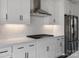 Close-up of the kitchen featuring white cabinets, stainless steel appliances, and stylish backsplash at 2063 Fordhill St, Rock Hill, SC 29732