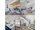 Collage of home interiors: backyard patio, bedroom, kitchen with island, and staircase at 6398 Chimney Bluff Rd, Lancaster, SC 29720