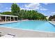 Large outdoor community pool surrounded by lounge chairs and lush landscaping under a partly cloudy sky at 11621 Red Knoll Ln, Pineville, NC 28134