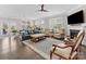 Bright and airy living room with a fireplace, hardwood floors, and stylish furniture at 121 Hanks Bluff Dr, Mooresville, NC 28117