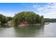 Aerial view of the wooded home featuring outdoor patio area with lake access and waterfront views at 121 Rhinehill Dr, Mooresville, NC 28117