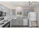 Beautiful kitchen with gray cabinets, marble countertops, and a stainless steel sink at 3904 Crimson Wing Dr, Indian Trail, NC 28079
