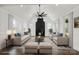 Staged living room with modern decor, fireplace, high ceilings, lots of windows, hardwood floors, and natural light at 3907 E Lawyers Rd, Monroe, NC 28110
