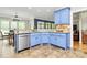 Spacious kitchen with stainless steel appliances, blue cabinets and beautiful backsplash and countertops at 4205 New Town Rd, Waxhaw, NC 28173