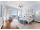 Tranquil bedroom featuring lake views, hardwood floors, and elegant furnishings at 8228 Bay Pointe Dr, Denver, NC 28037