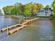 Aerial view of lakefront property with private dock and lush green surroundings at 8813 Graham Rd, Denver, NC 28037