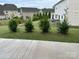 A manicured back yard showcasing the landscaping, patio, and adjacent houses at 9937 Travertine Trl, Davidson, NC 28036
