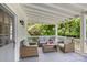 Covered back porch featuring outdoor seating overlooking a lush, green backyard at 127 Charlotte St, Mooresville, NC 28115