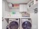 Efficient laundry room with modern washer and dryer, ample storage shelves, and well-organized utility space at 605 Allen Way, Indian Trail, NC 28079