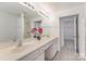 Bright bathroom featuring a double vanity, large mirror, and a doorway to a walk-in closet at 10015 Garrison Watch Ave # 168, Charlotte, NC 28277