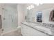 Modern bathroom with glass-enclosed shower, double sinks, and a walk-in closet for ample storage at 253 W G St, Kannapolis, NC 28081