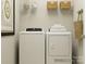 Functional laundry room featuring a washer, dryer, storage shelves, and decorative items at 4171 Skyboat Cir, Fort Mill, SC 29715