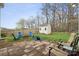 Charming backyard boasts a patio with a firepit surrounded by seating, a shed, and a fenced perimeter at 5386 Josephine Sw Ln, Concord, NC 28027