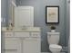 Chic bathroom features a modern vanity with a vessel sink, a framed art piece, and a white toilet at 1557 Croydon St, Indian Land, SC 29707