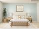 This bedroom features a bright, pale-blue wall and lovely decorative pillows at 1557 Croydon St, Indian Land, SC 29707